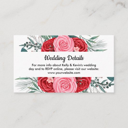 Roodrode Waterverf bruiloft Informatiekaartje (Voorkant)