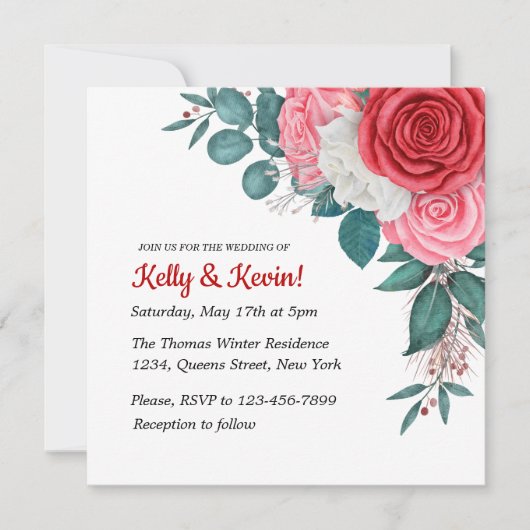 Roodrode Waterverf bruiloft Kaart (Voorkant)