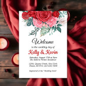 Roodrode Waterverf bruiloft Kaart