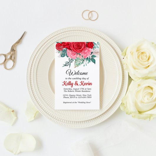 Roodrode Waterverf bruiloft Kaart