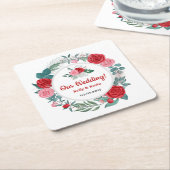 Roodrode Waterverf bruiloft Kartonnen Onderzetters (Schuin)