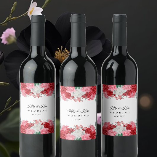 Roodrode Waterverf bruiloft Wijn Etiket