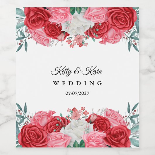 Roodrode Waterverf bruiloft Wijn Etiket (Enkel label)