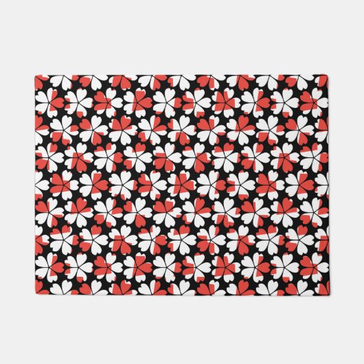 Roodrode witte bloemen patronen deurmat (Voorkant)
