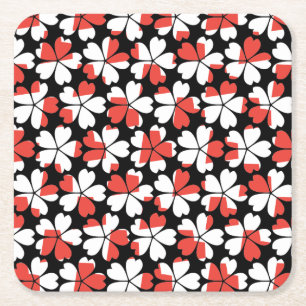 Roodrode witte bloemen patronen kartonnen onderzetters