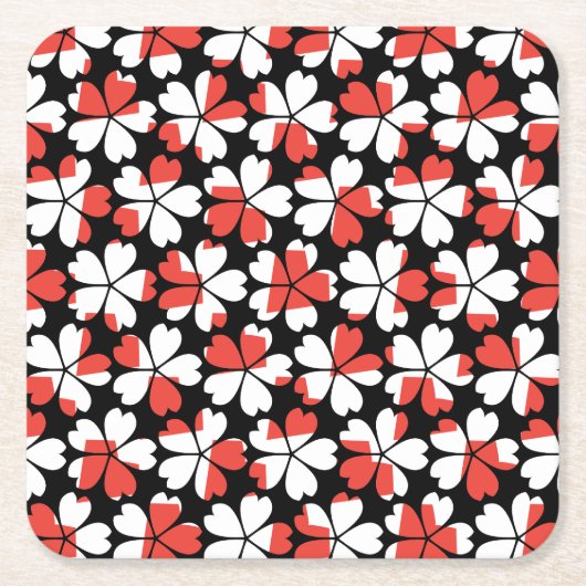 Roodrode witte bloemen patronen kartonnen onderzetters (Voorkant)