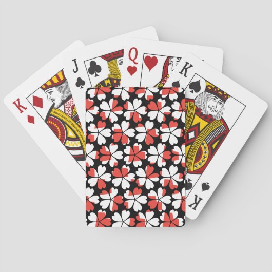 Roodrode witte bloemen patronen pokerkaarten (Achterkant)