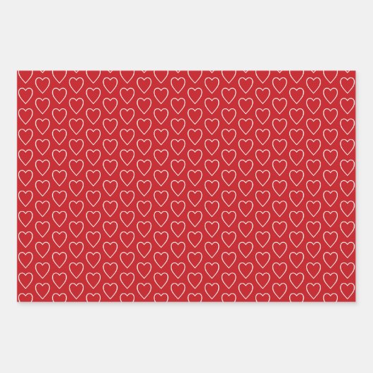 Roodrode witte harten in assortiment patronen inpakpapier vel (Voorkant)