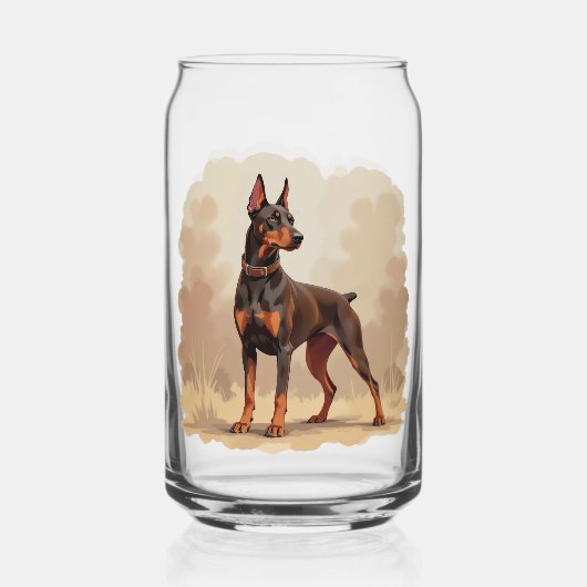 Roodroestbruine Dobermann Pinscher Hond Blikvorm Glas (Voorkant)