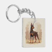 Roodroestbruine Dobermann Pinscher Hond Sleutelhanger (Voorkant Links)