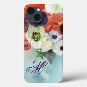 ROODROOEN, BLAUWE ANEMONERSTROMEN MONOGRAM iPhone 13 HOESJE