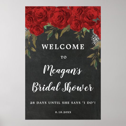 roodroos floral vrijgezellenfeest welkomstteken poster (Voorkant)