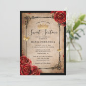 roodroos Gold Black Elegant Sweet 16 Kaart (Staand voorkant)