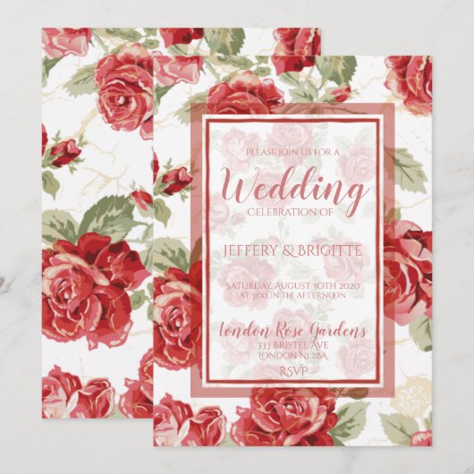 Roodroos, grillen, klassieke uitnodiging voor brui (Voorkant / Achterkant)