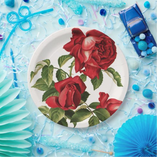  roodroos papieren bordje (Feest)