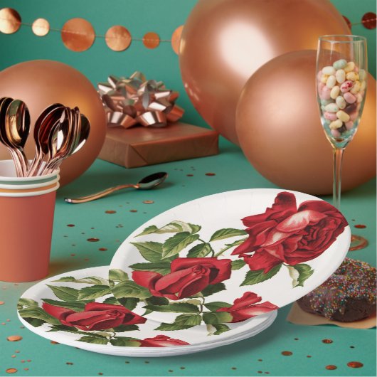  roodroos papieren bordje (Multi)