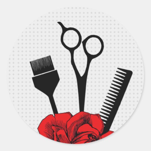 roodroos salon ronde sticker (Voorkant)