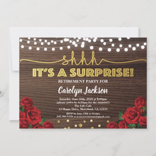 Roodroos verrassing uitnodiging (Voorkant)