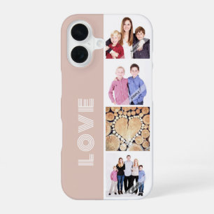 Roodroze aangepaste 4 foto collage liefde familie iPhone 16 hoesje
