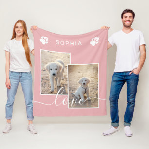 Roodroze Aangepaste Foto Met Naam & Liefde Tekst Fleece Deken