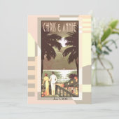 Roodroze Art Deco Vintage Strand Bruiloft Kaart (Staand voorkant)