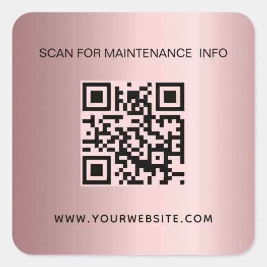 Roodroze bedrijfs QR-code onderhoudsinfo Vierkante Sticker (Voorkant)
