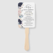 Roodroze & Blauwe Botanische Bloemen Bruiloft Handwaaier (Voorkant)