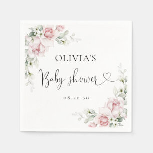 Roodroze Bloemen Baby Shower Papieren Servetten