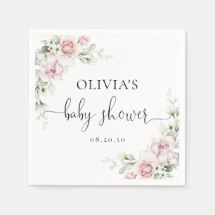 Roodroze Bloemen Baby Shower Papieren Servetten