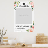 Roodroze Bloemengraduatie Feest Fotobooth Poster (Keuken)