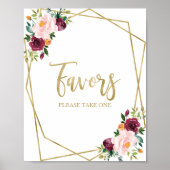 Roodroze Bloemige Favorietjes Bord Poster (Voorkant)