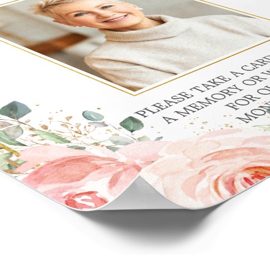 Roodroze Bloemige Foto Rouw Herinnering Delen  Poster (Hoek)