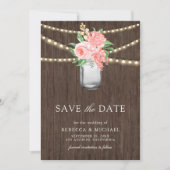Roodroze bloemige metselwerk pot foto bruiloft save the date (Voorkant)