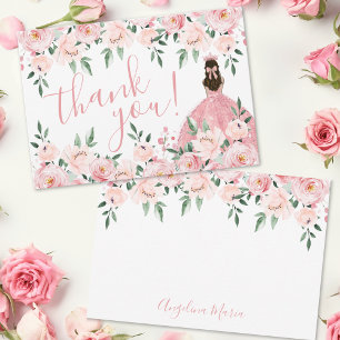 Roodroze Bloemige Quinceañera Bedankkaart