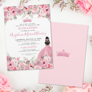 Roodroze Bloemige Quinceanera Kaart
