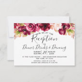 Roodroze bordeauxrode bloemige druppel bruiloftsre kaart (Voorkant)