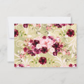 Roodroze bordeauxrode bloemige druppel bruiloftsre kaart (Achterkant)