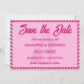 Roodroze Chevron Streep QR Code Save The Date (Voorkant)
