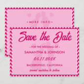 Roodroze Chevron Streep QR Code Save The Date (Voorkant / Achterkant)