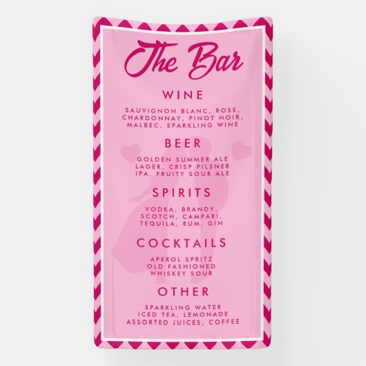 Roodroze Chevron Trouwbar Menu Ontvangst Spandoek (Verticaal)