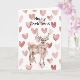 Roodroze Crème Herten Sjaal Hartjes Kerstmis Kaart