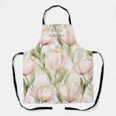 Roodroze Crème Tulpen Bloemrijke Bruiloftsdouche Schort (Voorkant)