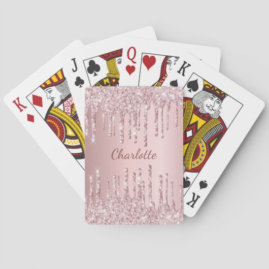 Roodroze druipend monogram naam script pokerkaarten (Achterkant)