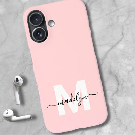 Roodroze Elegante Minimaal Naam Initiaalmonogram iPhone 16 Hoesje