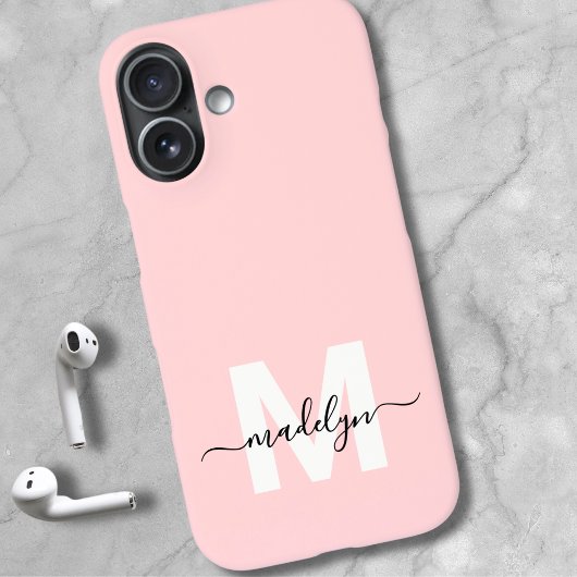 Roodroze Elegante Minimaal Naam Initiaalmonogram Case-Mate iPhone Case