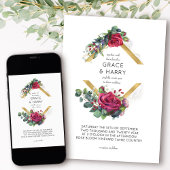 Roodroze en Eucalyptus Gold Diamond Lijst Wedding Kaart