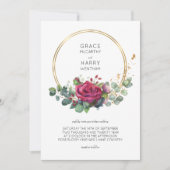 Roodroze en Eucalyptus Gold Lijst Wedding Kaart (Voorkant)