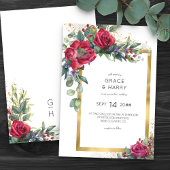 Roodroze en Eucalyptus Gold Lijst Wedding Kaart