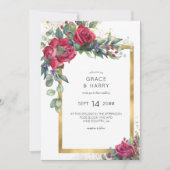 Roodroze en Eucalyptus Gold Lijst Wedding Kaart (Voorkant)