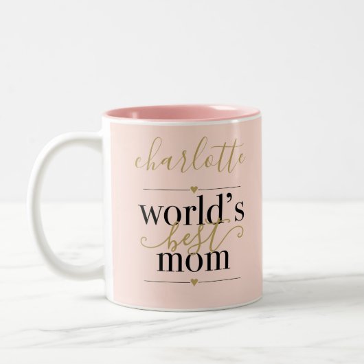 Roodroze en gouden persoonlijke Werelds Beste Moed Tweekleurige Koffiemok (Links)